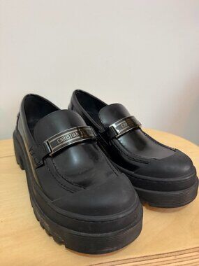 Christian Dior Black Leather Chunky Platform Loafers Size 38 US 8